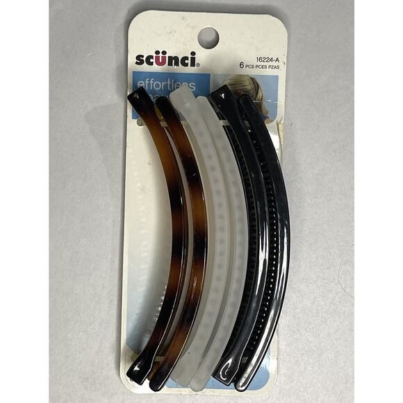 scunci Accessories - Scunci Effortless Banana Hair Clips 6 Pc Black Brown Clear 16224-A New Old Stock